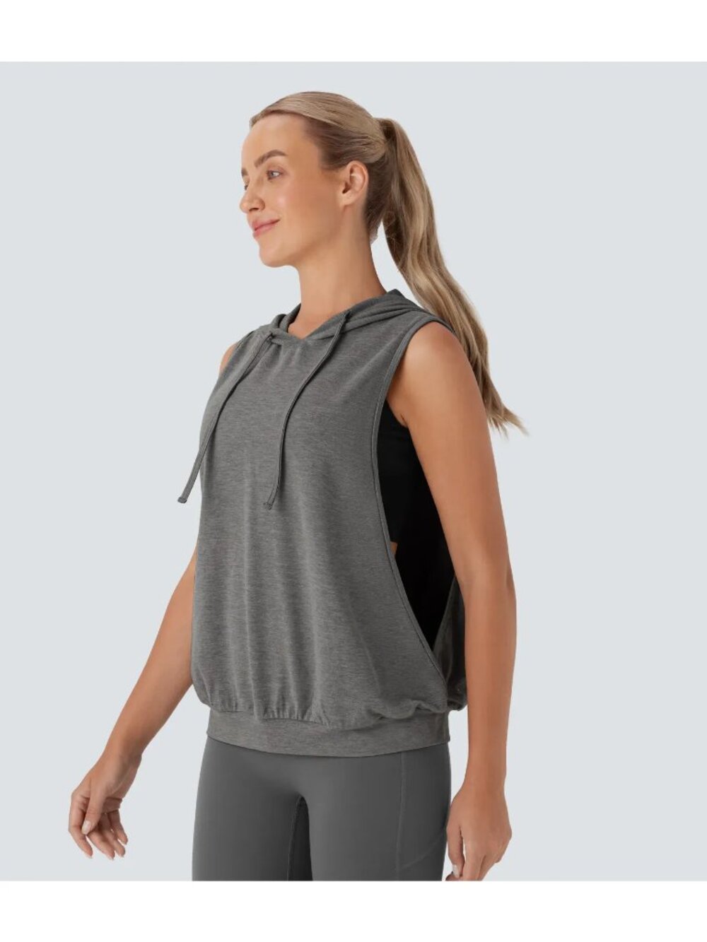 Halara size Large Hooded Drawstring Sleeveless Workout Tank Top NEW Grey